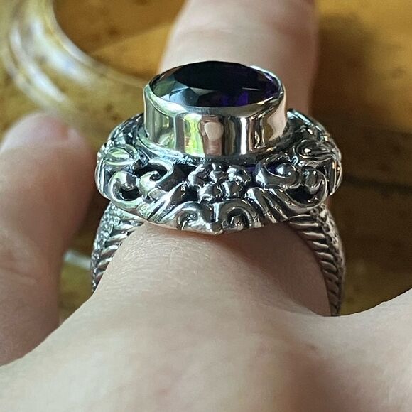 Moroccan Amethyst Sterling Silver Artistic Dragonfly Ring Size 6 - Picture 2 of 9